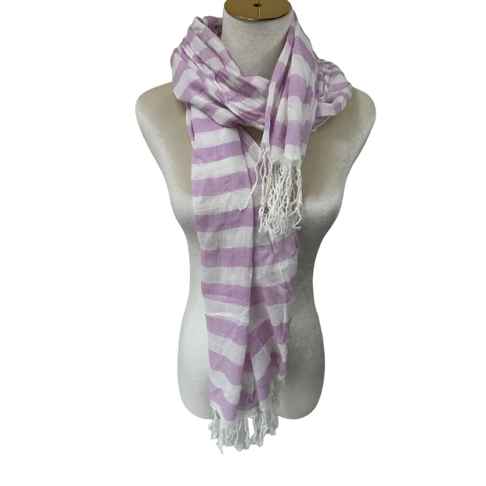 Lavender Purple and White Stripe Lightweight Scarf Wrap